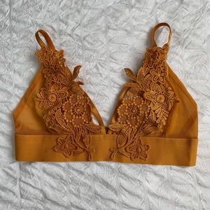 BOOHOO - Mustard Yellow - Mesh - Floral - Bralette
